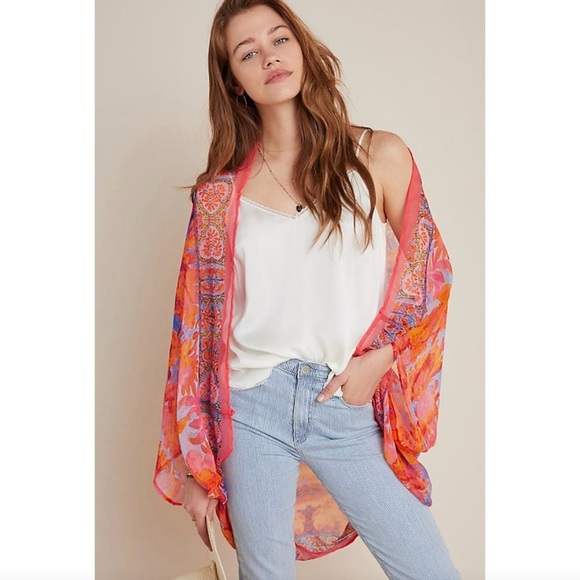 NWT Anthropologie Elizabeth Gillett Lorelei Floral Kimono Wrap One Size OS - Picture 2 of 16